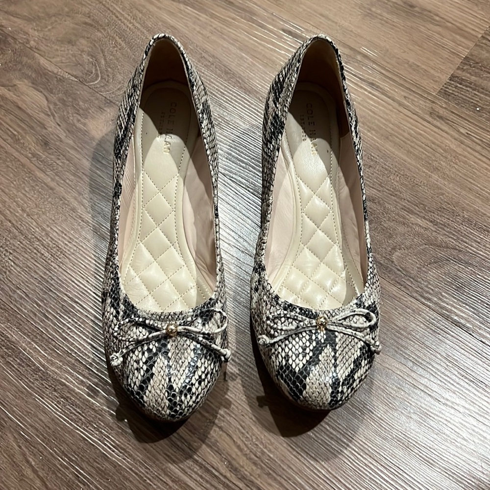 Cole Haan low wedges, snake print, size 9.5